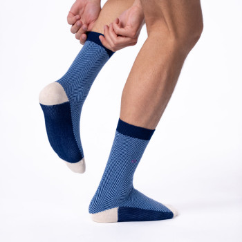 Chaussettes Chevrons en coton peigné Brume Marine Homme