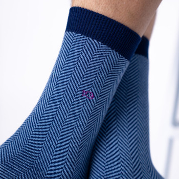 Chaussettes Chevrons en coton peigné Brume Marine Homme