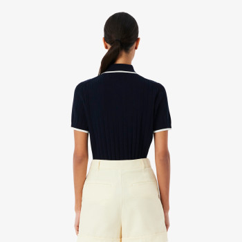 Pull Col Polo Manches Courtes Navy Femme