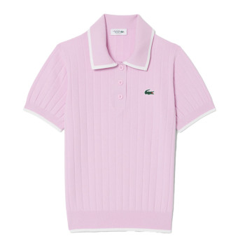 Pull Col Polo Manches Courtes Rose Femme