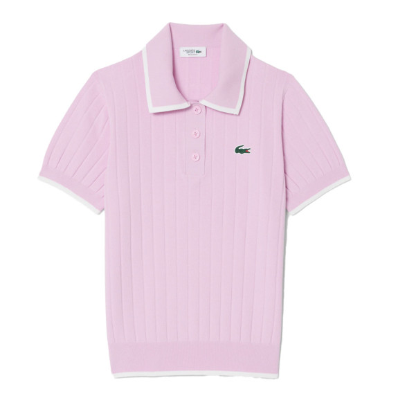 Pull Col Polo Manches Courtes Rose Femme