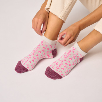 Socquettes pailletées en coton léopard Blanc et lie de... 2