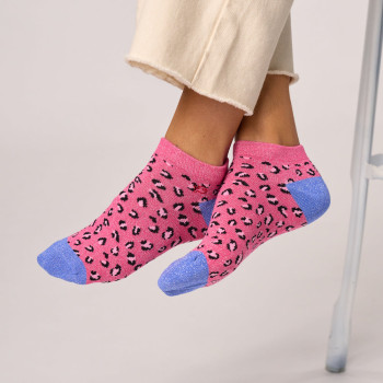 Socquettes pailletées en coton léopard Rose et bleu Femme