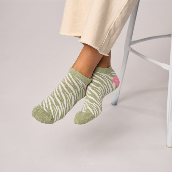 Socquettes pailletées en coton zèbre Vert et...