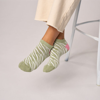 Socquettes pailletées en coton zèbre Vert et blanc Femme