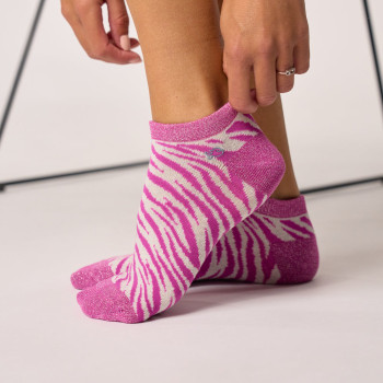 Socquettes pailletées en coton zèbre Violet Blanc Femme