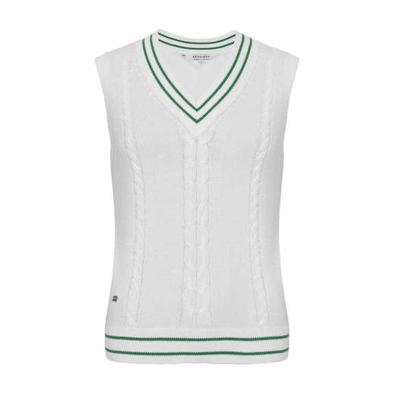 Pull Cotton Cable Vest White/Green Femme