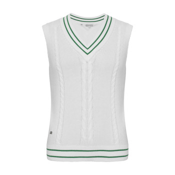 Pull Cotton Cable Vest White/Green Femme