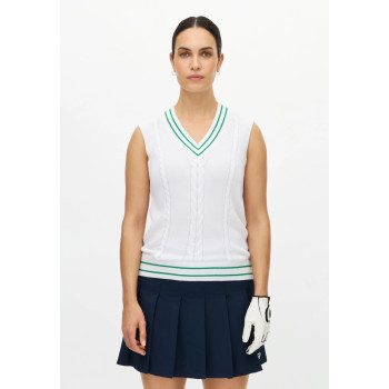 Pull Cotton Cable Vest White/Green Femme 2