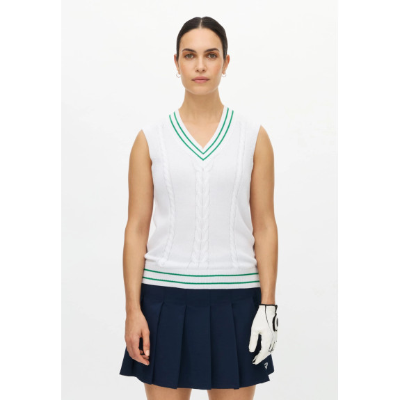 Pull Cotton Cable Vest White/Green Femme