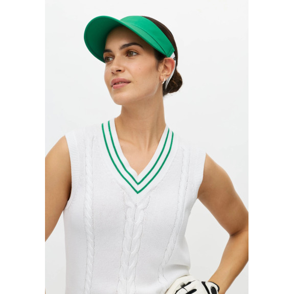 Pull Cotton Cable Vest White/Green Femme