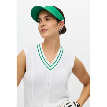 Pull Cotton Cable Vest White/Green Femme