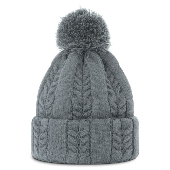 Bonnet en tricot torsadé à pompom  Grey Femme Bonnet en tricot torsadé à pompom  Grey Femme