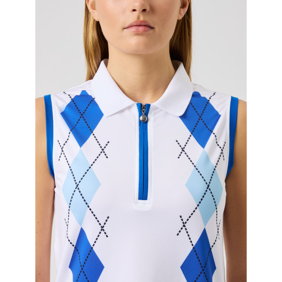 Polo sans manches 1/4 Zip Argyle Mid Blue Femme
