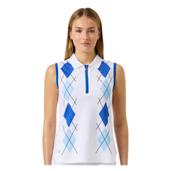 Polo sans manches 1/4 Zip Argyle Mid Blue Femme