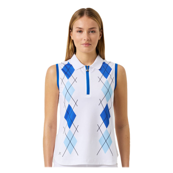Polo sans manches 1/4 Zip Argyle Mid Blue Femme
