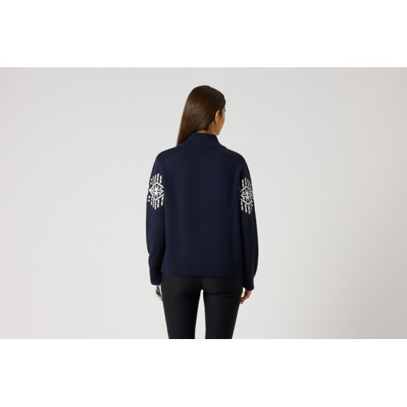 Pull Half Neck Unlined Navy Femme