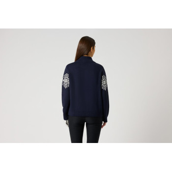 Pull Half Neck Unlined Navy Femme