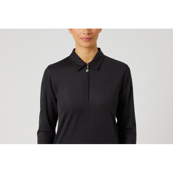 Polo 1/4 Zip Ribbed Black Femme