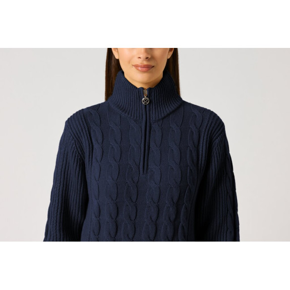 Pull 1/4 Zip Cable Lined Navy Femme