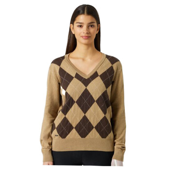 Pull Col V Argyle Bark Femme