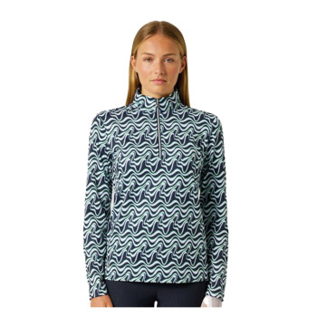 Polo 1/4 Zip Print Peached Blue Femme