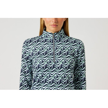 Polo 1/4 Zip Print Peached Blue Femme 2