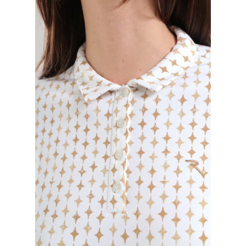 Polo manches longues Avemus Beige Diamond Print Femme