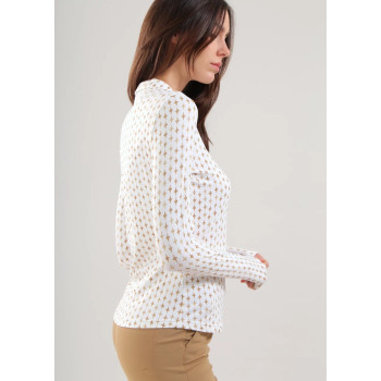 Polo manches longues Avemus Beige Diamond Print Femme