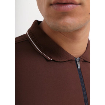 Polo manches longues 1/4 Zip Avanzo Brown Homme