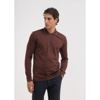 Polo manches longues 1/4 Zip Avanzo Brown Homme 2