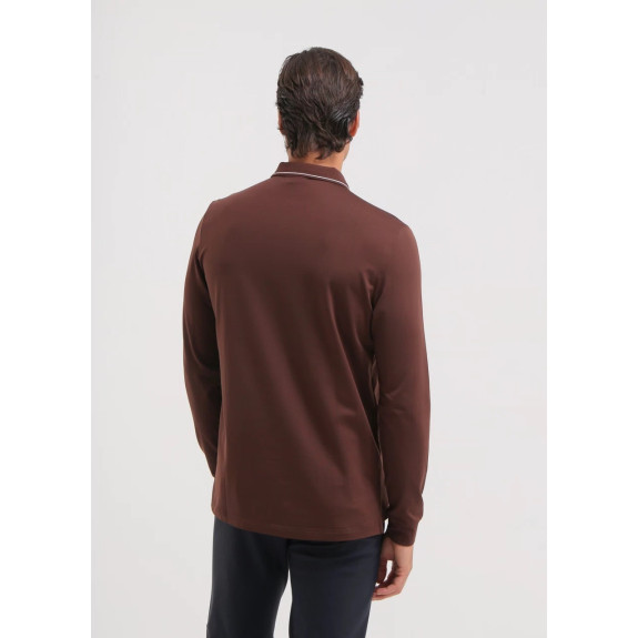 Polo manches longues 1/4 Zip Avanzo Brown Homme