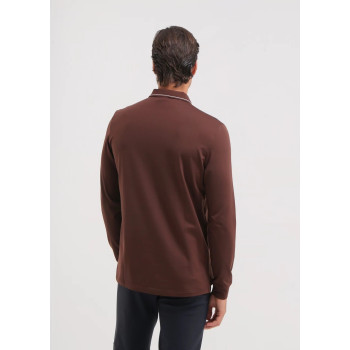 Polo manches longues 1/4 Zip Avanzo Brown Homme