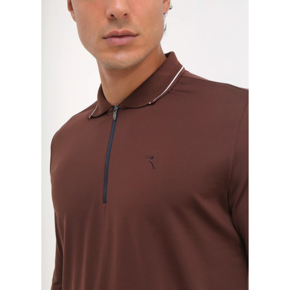 Polo manches longues 1/4 Zip Avanzo Brown Homme