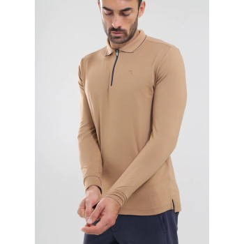 Polo manches longues 1/4 Zip Avanzo Beige Homme