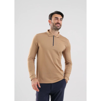 Polo manches longues 1/4 Zip Avanzo Beige Homme