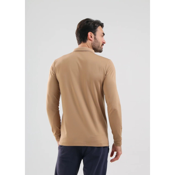 Polo manches longues 1/4 Zip Avanzo Beige Homme