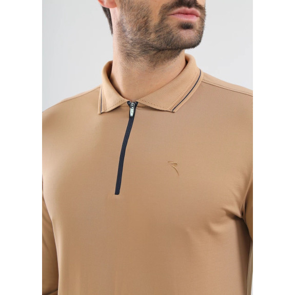 Polo manches longues 1/4 Zip Avanzo Beige Homme