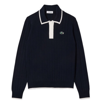 Pull Col Polo Stretch Navy Femme