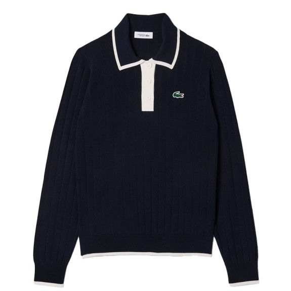Pull Col Polo Stretch Navy Femme