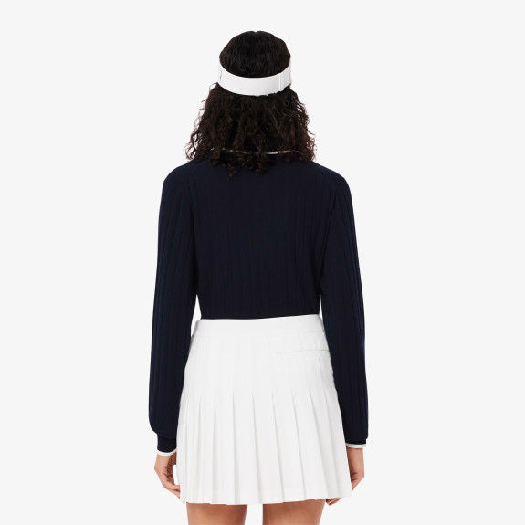 Pull Col Polo Stretch Navy Femme