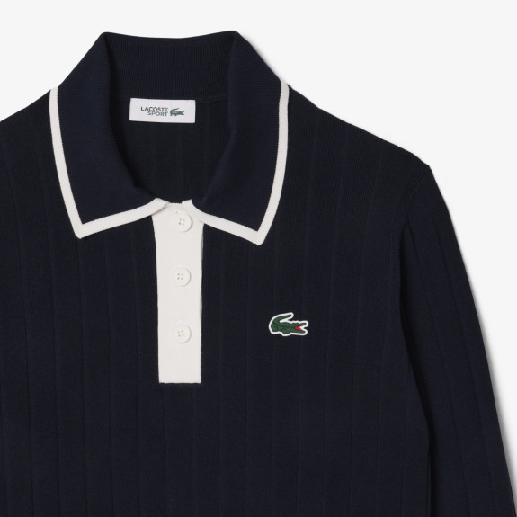Pull Col Polo Stretch Navy Femme