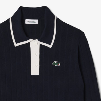 Pull Col Polo Stretch Navy Femme