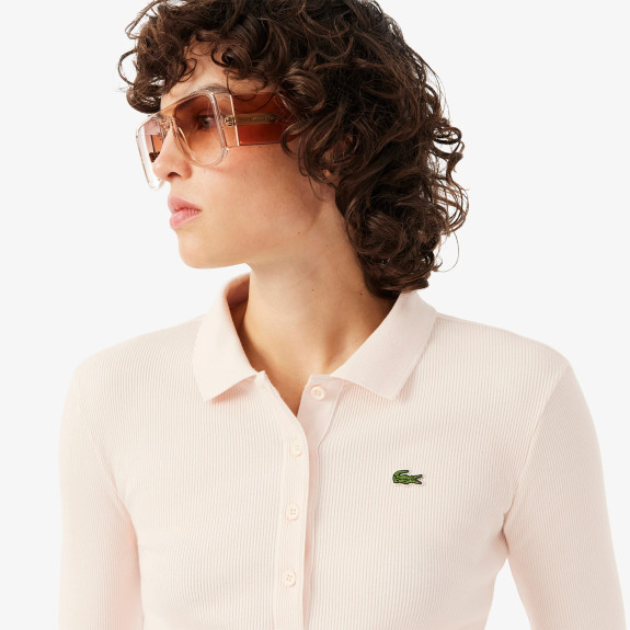 Polo slim fit L.12.D coton côtelé Rose Femme
