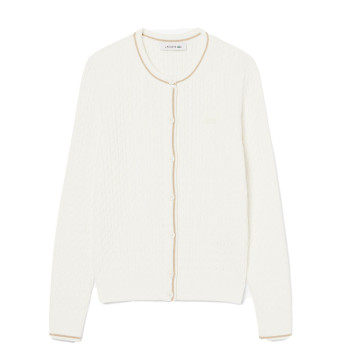 Cardigan maille torsadée rayures Blanc Femme