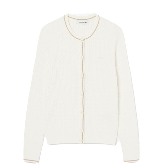 Cardigan maille torsadée rayures Blanc Femme