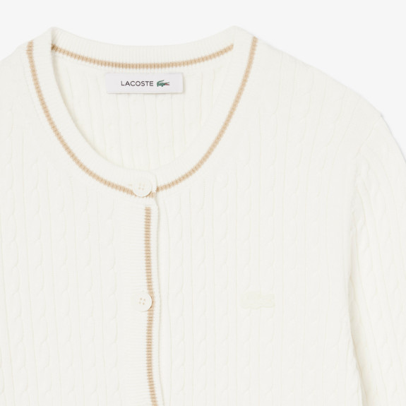 Cardigan maille torsadée rayures Blanc Femme