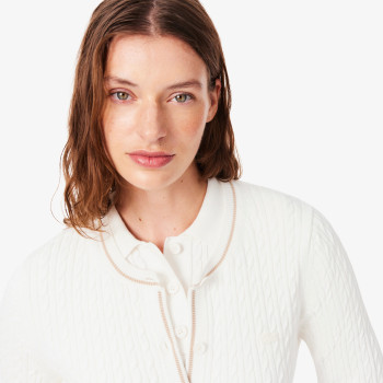 Cardigan maille torsadée rayures Blanc Femme