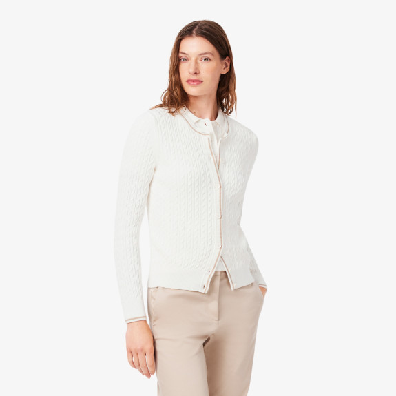 Cardigan maille torsadée rayures Blanc Femme