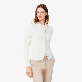 Cardigan maille torsadée rayures Blanc Femme